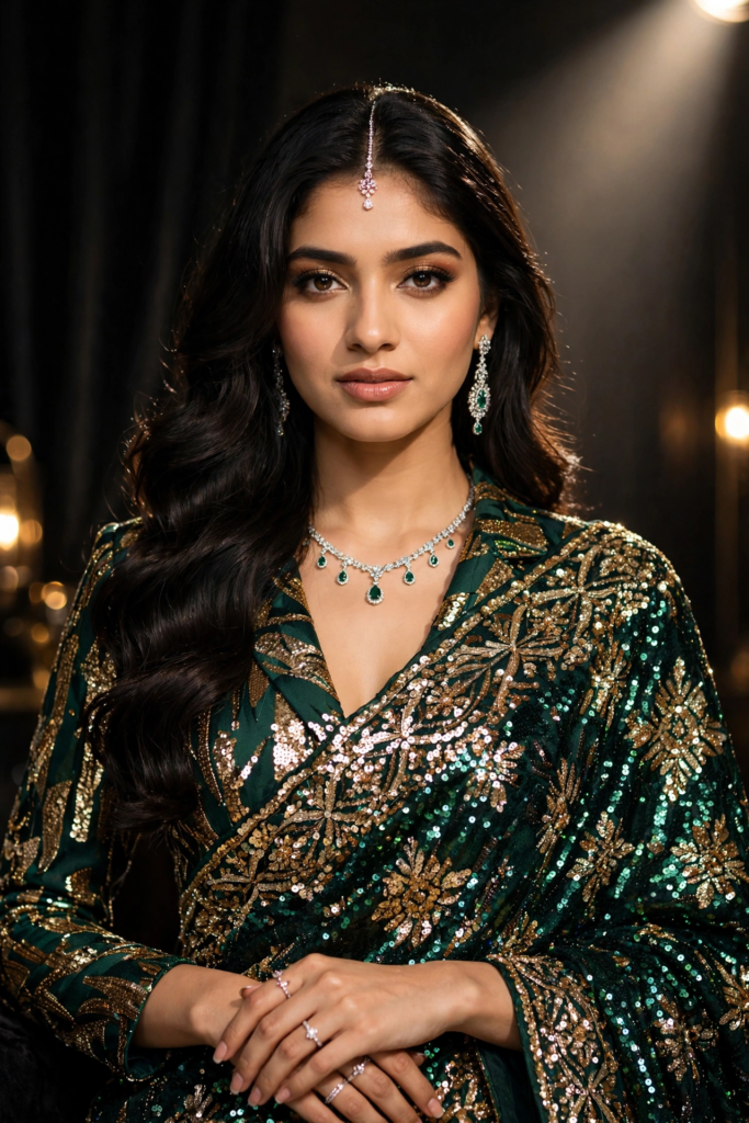 Prompt for Gemini AI Girl Style Designer Sequin Saree Look ai prompt