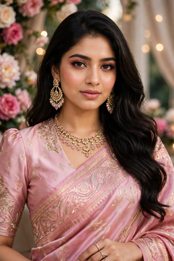 Prompt for Gemini AI Girl Style Bold Pink Saree Beauty Look ai prompt