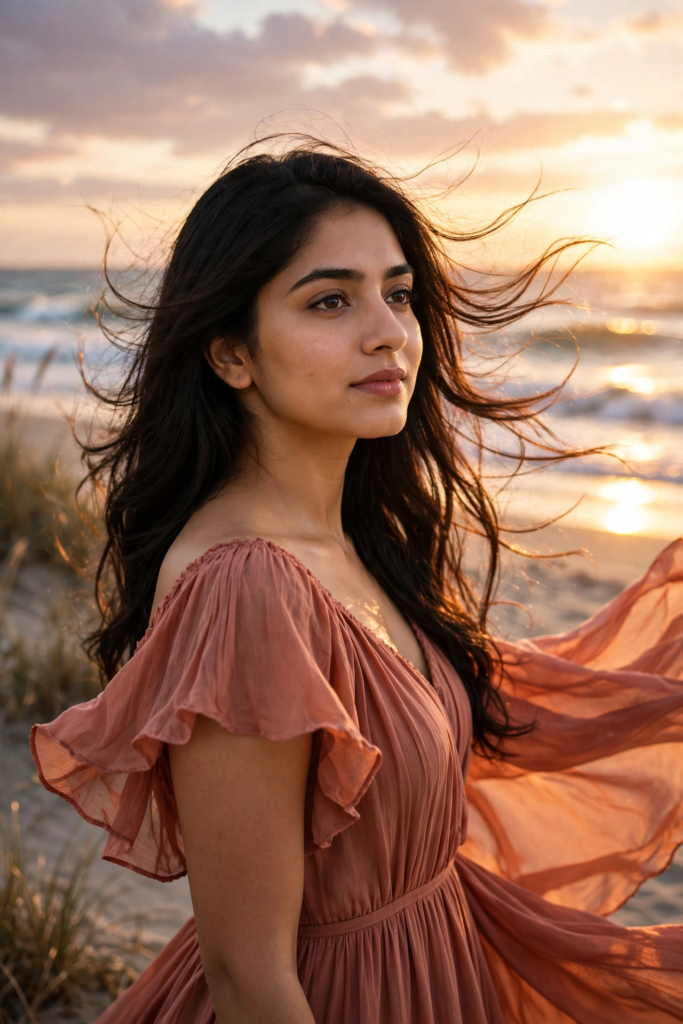 Prompt for Gemini AI Girl Style Beautiful Beach Sunset Girl ai prompt