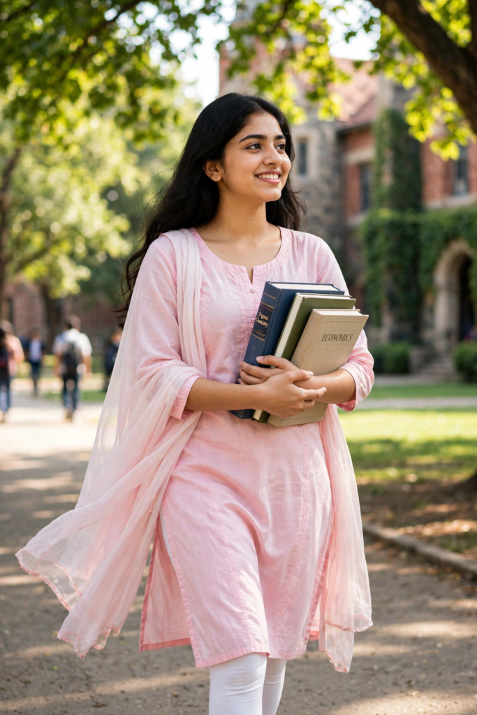Prompt for Gemini AI Girl Style Simple College Girl Kurti Look ai prompt