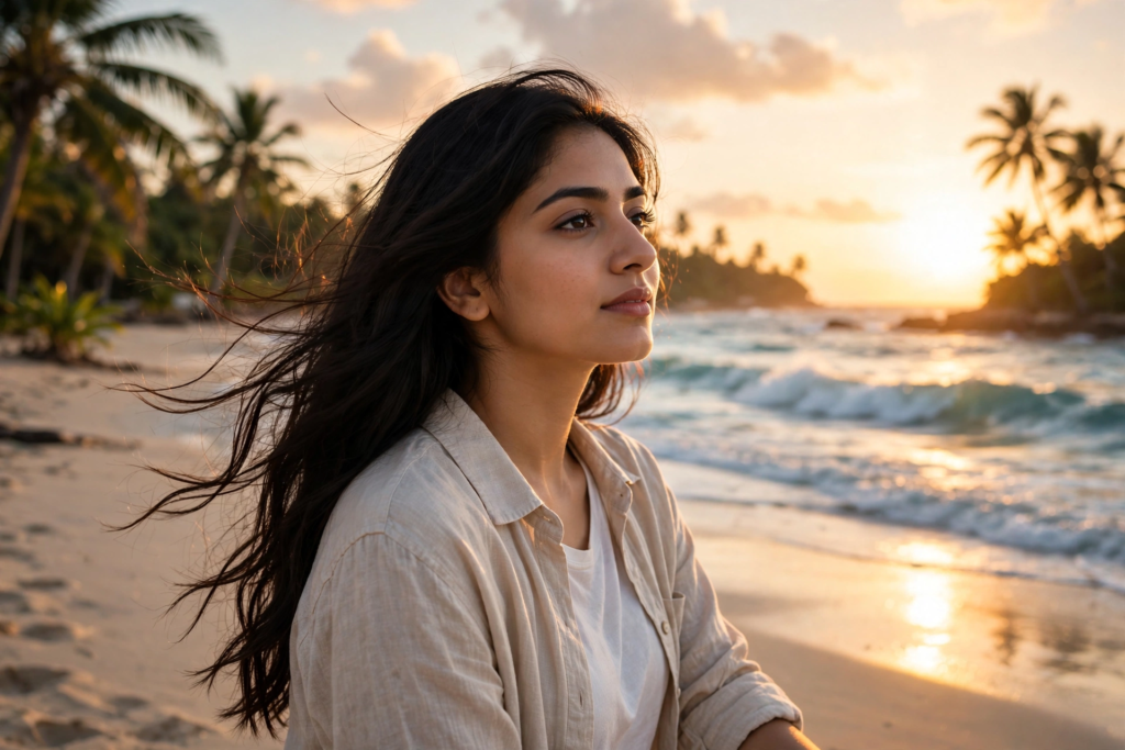 South Indian girl look prompt ChatGPT Beach Vacation ai prompt