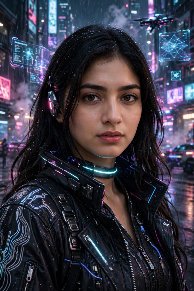 South Indian girl look prompt ChatGPT Neon Cyberpunk ai prompt