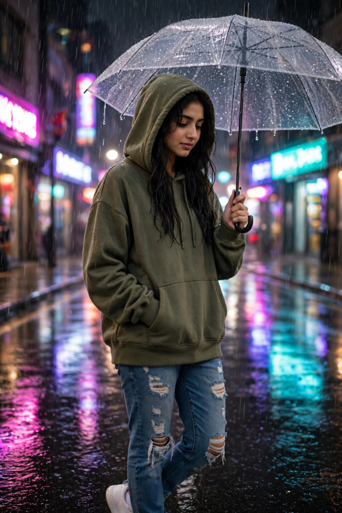 South Indian girl look prompt ChatGPT Rainy Instagram Aesthetic ai prompt
