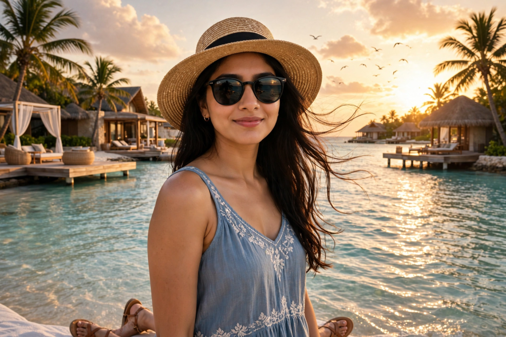 South Indian girl look prompt ChatGPT Beach Vacation Girl ai prompt
