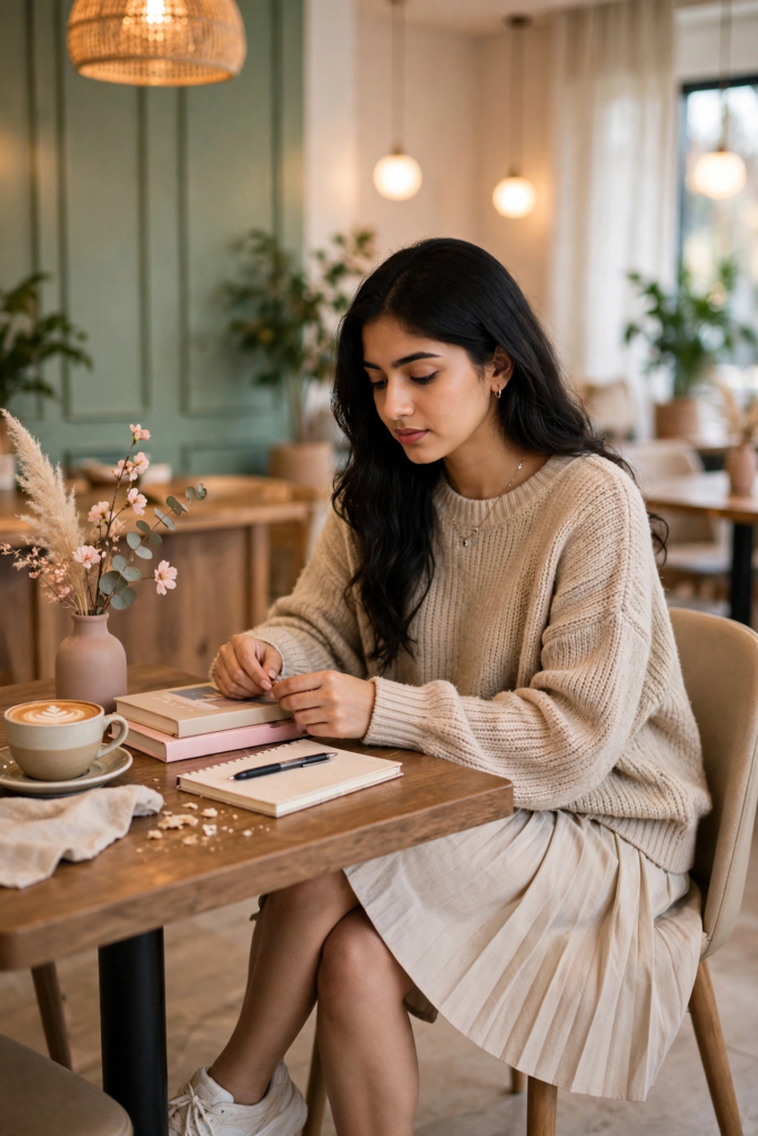 South Indian girl look prompt ChatGPT Korean Café Style ai prompt