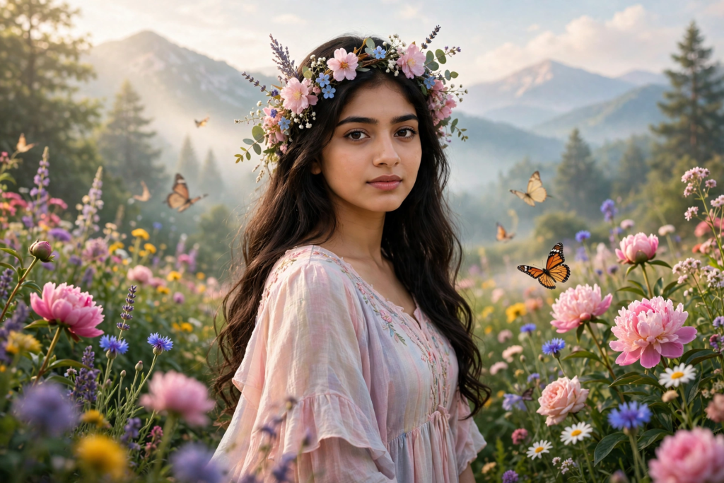 South Indian girl look prompt ChatGPT Nature Flower Garden Portrait ai prompt