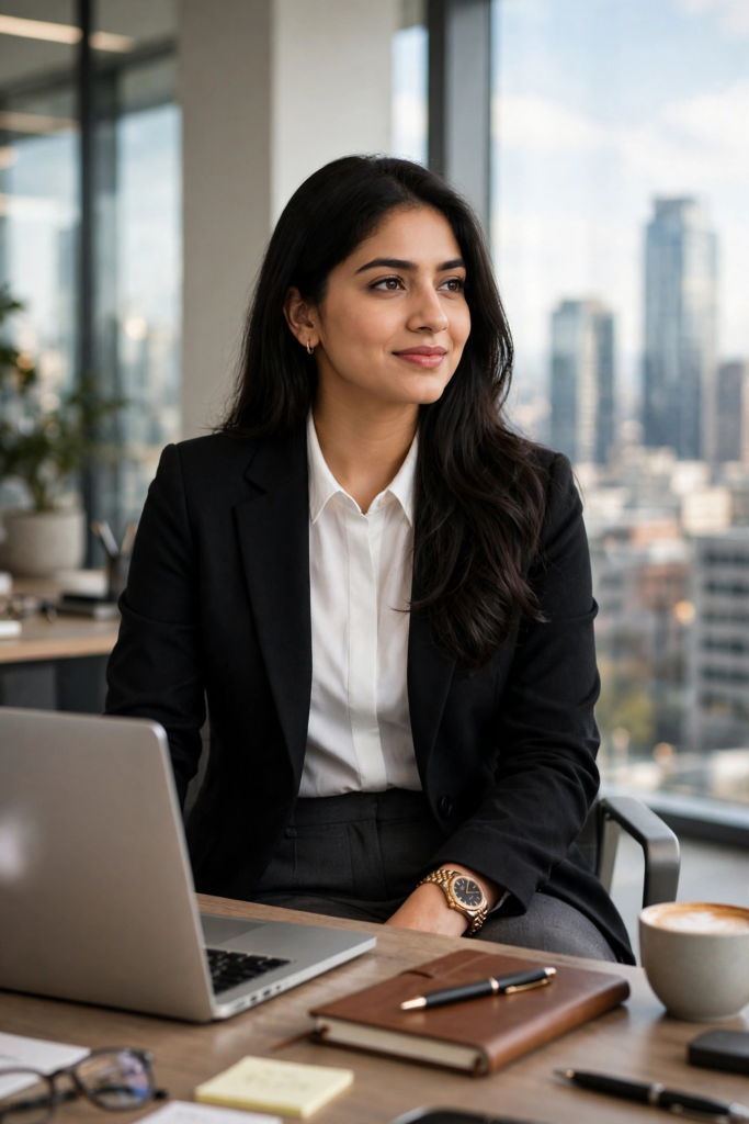 South Indian girl look prompt ChatGPT Modern Office Business Woman ai prompt