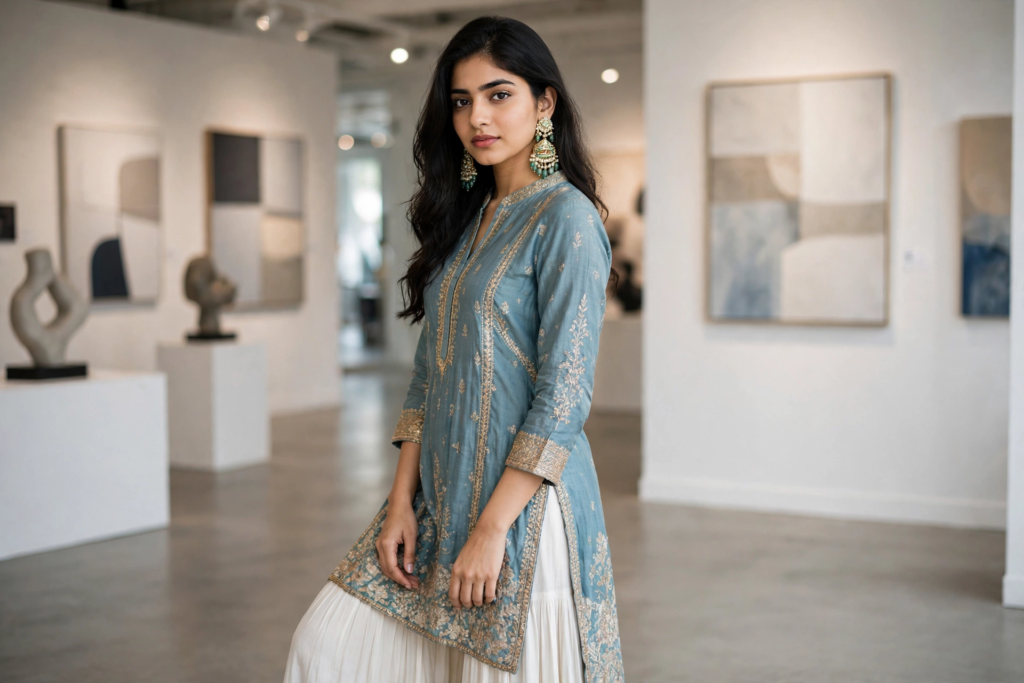 Prompt for Gemini AI Girl Style Indo-Western Kurti Fashion Look ai prompt