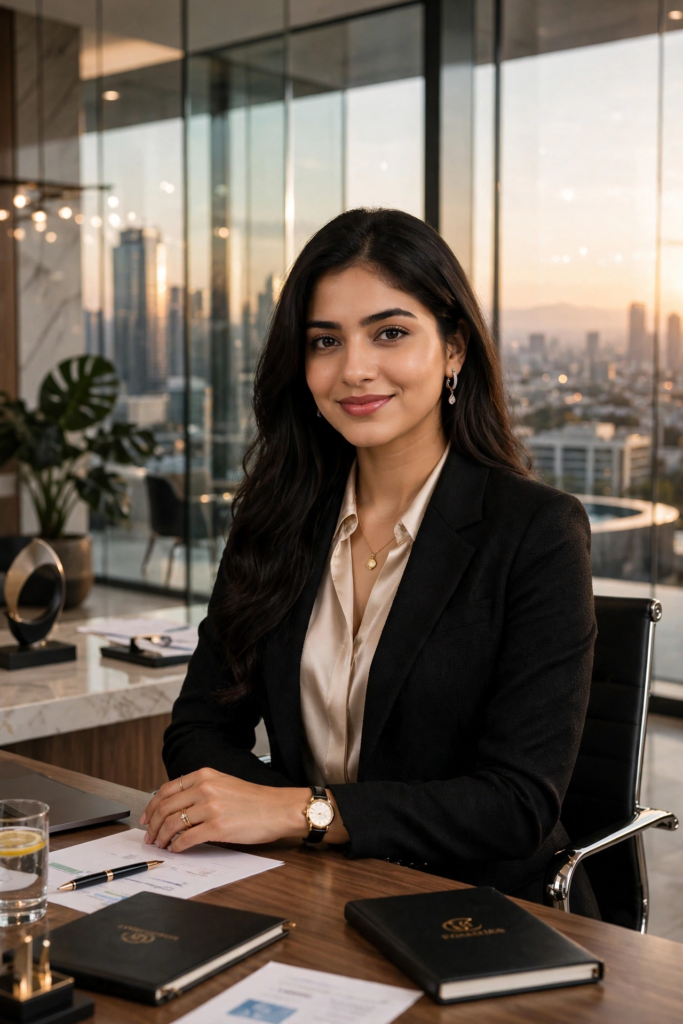 South Indian girl look prompt ChatGPT Millionaire Office Lifestyle ai prompt