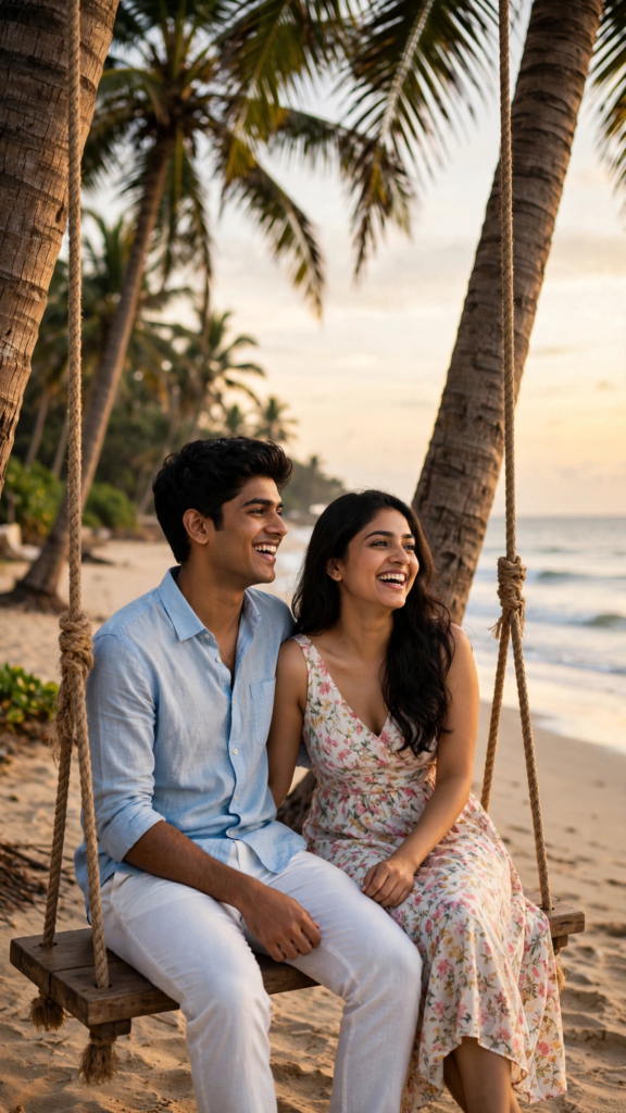 Punjabi Couple Prompt for Gemini AI Beach Swing Under Palm Trees ai prompt