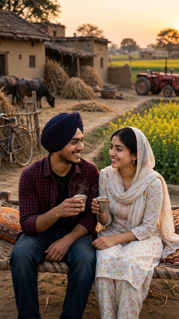 Punjabi Couple Prompt for Gemini AI Punjabi Village Evening ai prompt
