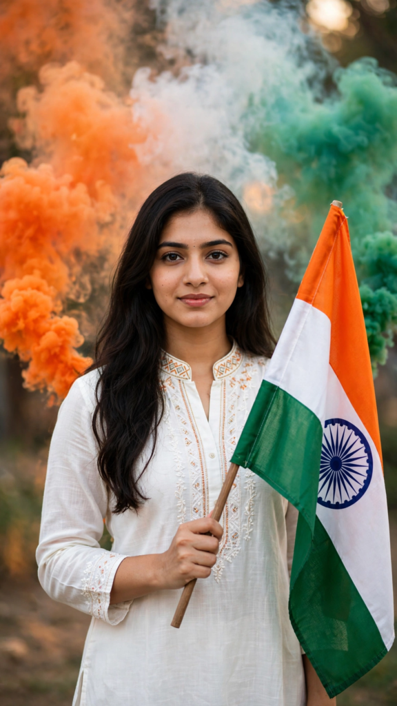 15 august ai photo editing prompt Realistic 15 August AI photo editing prompt with Indian flag portrait