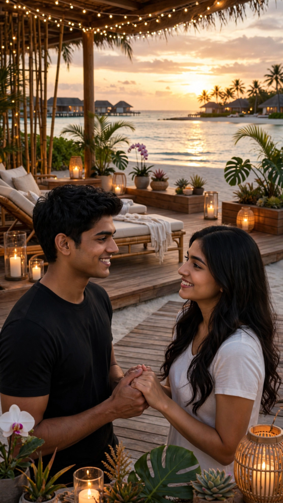 Punjabi Couple Prompt for Gemini AI Luxury Beach Resort Evening ai prompt