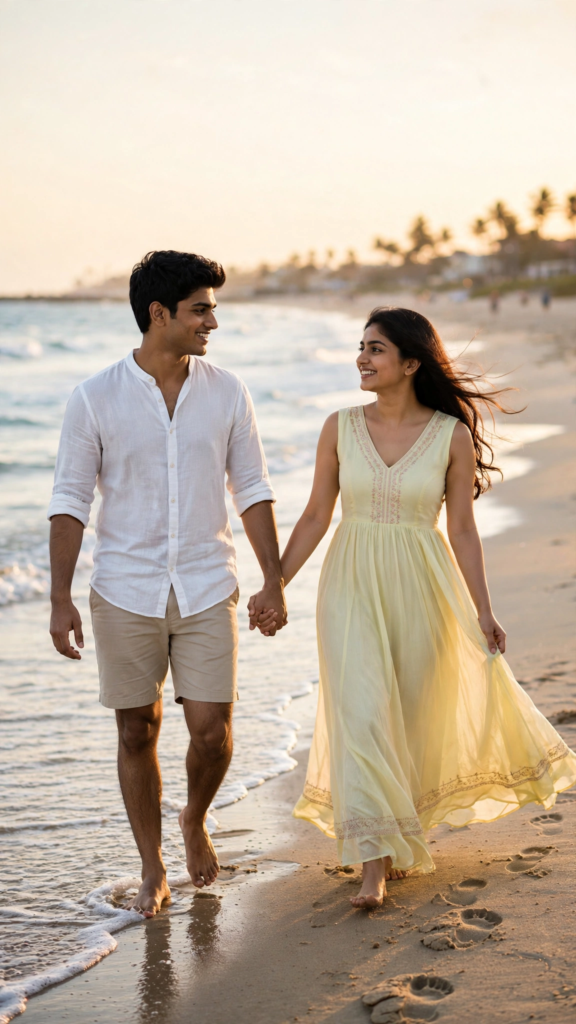 Punjabi Couple Prompt for Gemini AI Golden Hour Beach Walk ai prompt